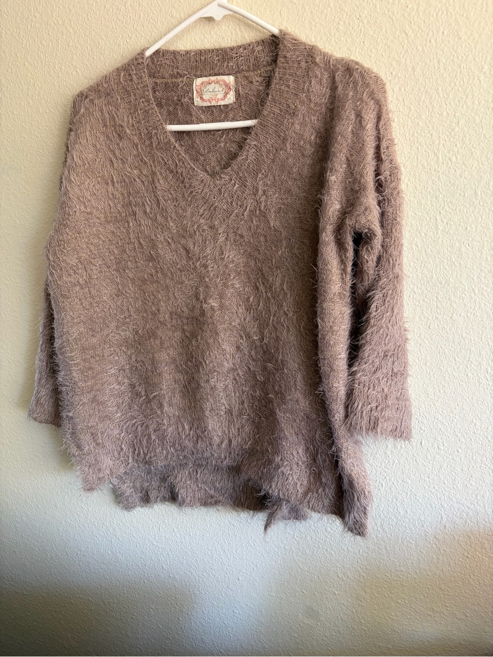 Ambiance V-Neck Fuzzy Sweater in Mocha